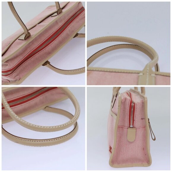 BURBERRY Nova Check Blue Nobel Hand Bag Canvas Pink Beige Auth bs15726 - Picture 16 of 16